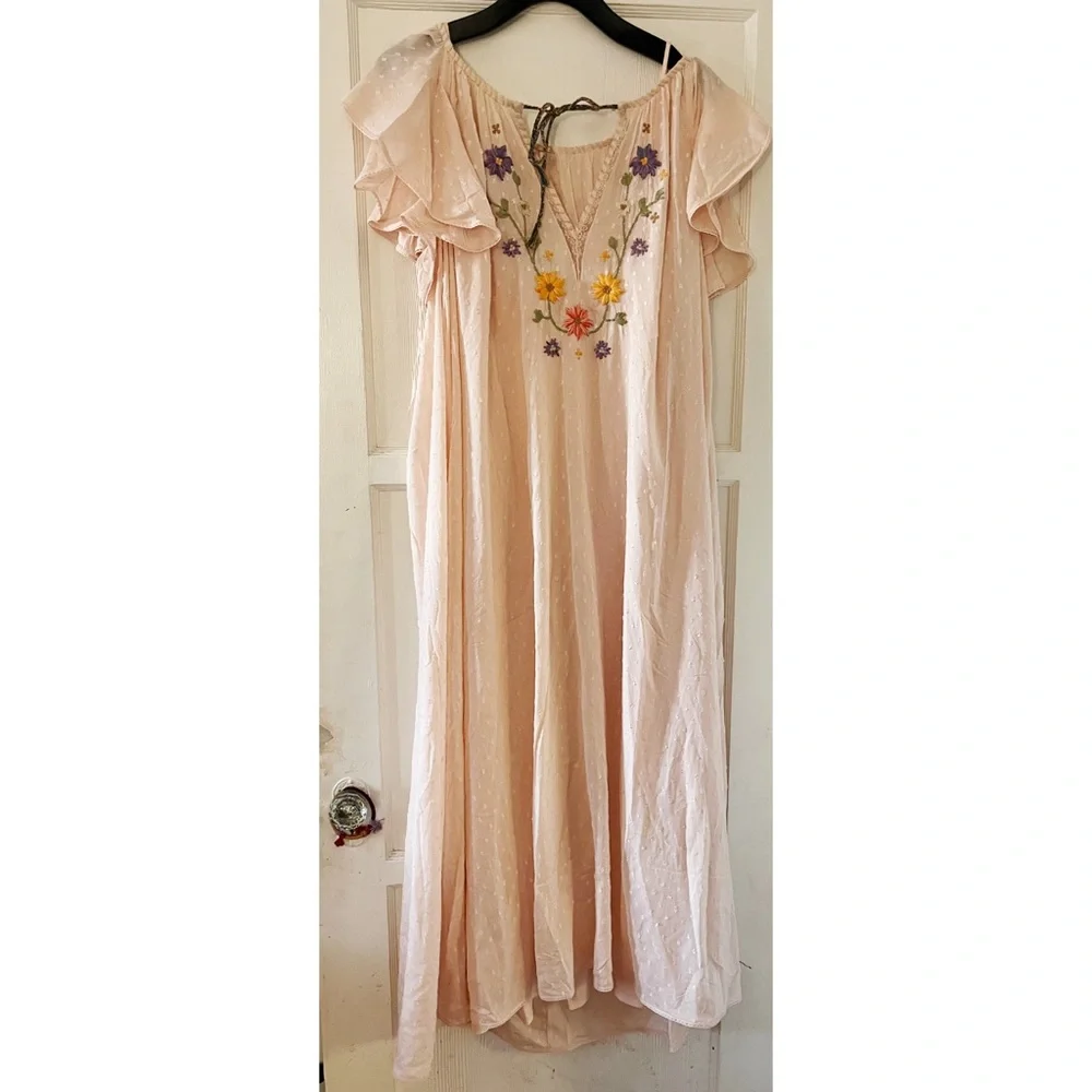 Free People - Savannah Rose Embroidered Floral Maxi Dress NWT